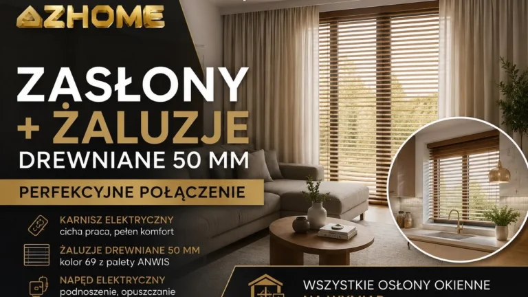 Zasłony i żaluzje drewniane 50 mm z napędem